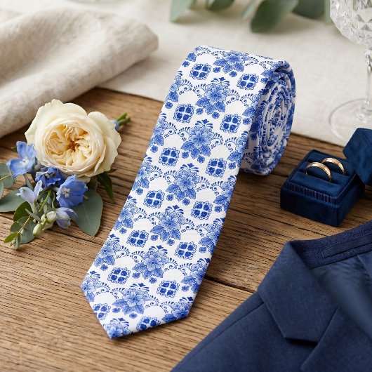 Chic Classic Dutch Delft Blumenmuster Krawatte