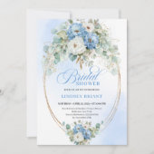 Chic Classic Pastel Blue Floral Gold Bridal Shower Einladung (Vorderseite)