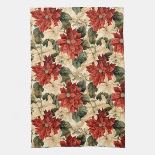 Chic Classic Red and White Poinsettias Christmas Geschirrtuch (Vertikal)