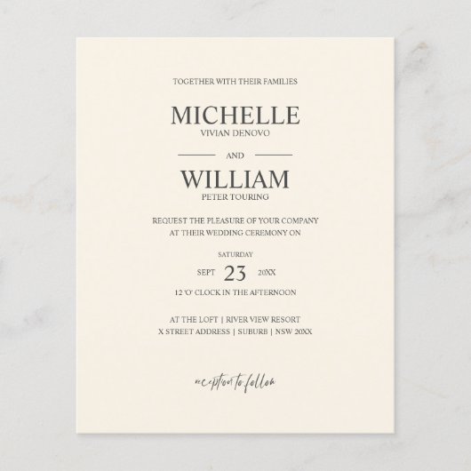 Chic Classic Schlicht Beige Elegantes Budget Hochz (Vorderseite)