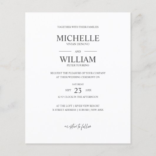 Chic Classic Schlicht Elegantes Budget Hochzeit (Vorderseite)