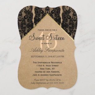 Chic & Classy Black Lace, Gold & Gerecycelt Paper Einladung