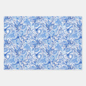Chic Classy Blue Paisley Floral Art Wrapping Paper Geschenkpapier Set (Vorderseite)