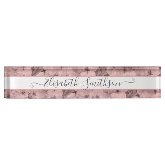 Chic Classy Elegante Custom Beruflich Floral Namensplakette (Vorderseite)