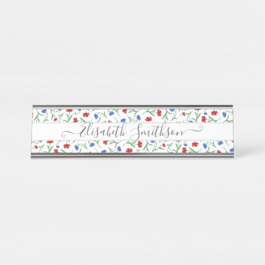 Chic Classy Elegante Custom Beruflich Floral Schreibtischnamensplakette (Vorderseite )