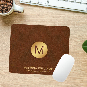 Chic Classy Imitats Brown Leather & Gold Initialen Mousepad