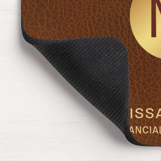 Chic Classy Imitats Brown Leather & Gold Initialen Mousepad (Ecke)