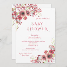 Chic Classy Red Floral Watercolor Babydusche