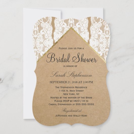 Chic & Classy White Lace, Gold & Gerecycelt Paper Einladung (Vorderseite)