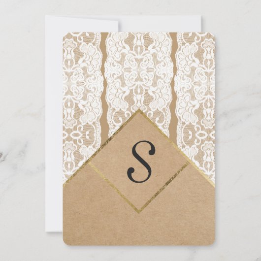 Chic & Classy White Lace, Gold & Gerecycelt Paper Einladung (Rückseite)