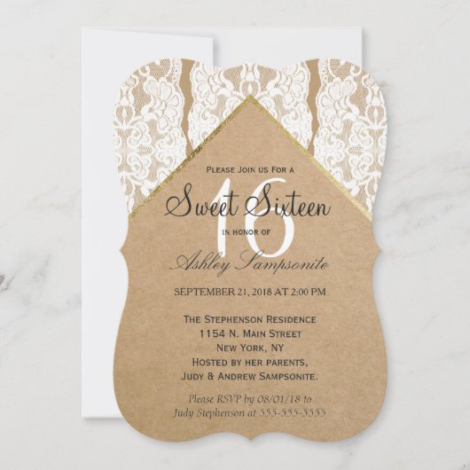 Chic & Classy White Lace, Gold & Gerecycelt Paper Einladung (Vorderseite)