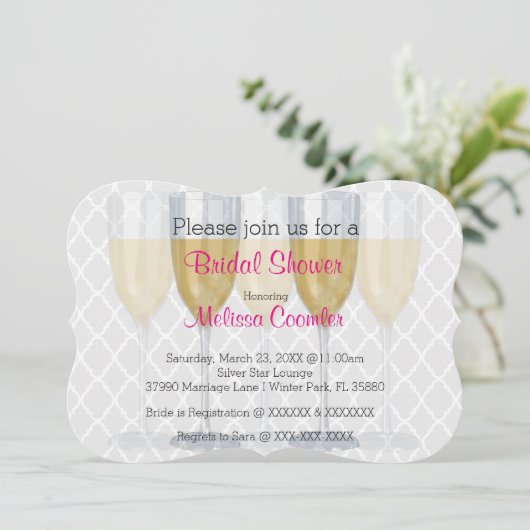 Chic Classy Wine Glass Bridal Dusche Einladung (Stehend Vorderseite)