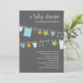 Chic Clothesline Baby Shower Invitation (Boy) Einladung (Stehend Vorderseite)