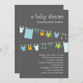 Chic Clothesline Baby Shower Invitation (Boy) Einladung (Vorne/Hinten)