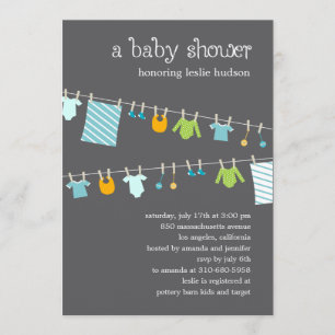 Chic Clothesline Baby Shower Invitation (Boy) Einladung