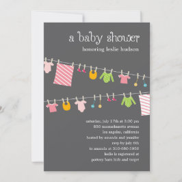 Chic Clothesline Baby Shower Invitation (Mädchen) Einladung
