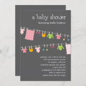 Chic Clothesline Baby Shower Invitation (Mädchen) Einladung (Vorne/Hinten)