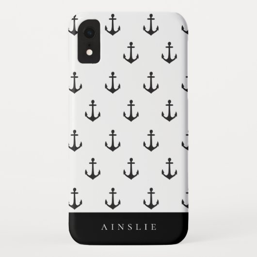 Chic Coastal Black Anchor Muster Case-Mate iPhone Hülle (Rückseite)