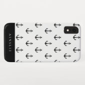 Chic Coastal Black Anchor Muster Case-Mate iPhone Hülle (Rückseite (Horizontal))