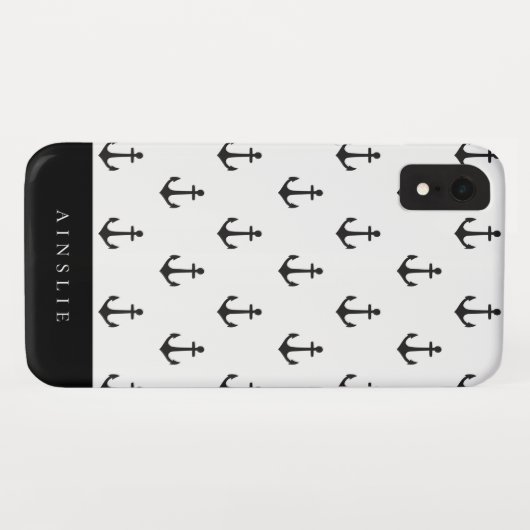 Chic Coastal Black Anchor Muster Case-Mate iPhone Hülle (Rückseite (Horizontal))