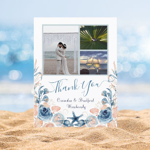 Chic Coastal Foto Hochzeit Danke Postcard Postkarte