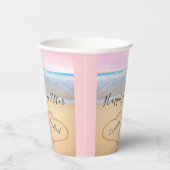 Chic Coastal Light Pink Beach Hochzeit 2 Herz Pappbecher (Rechts)
