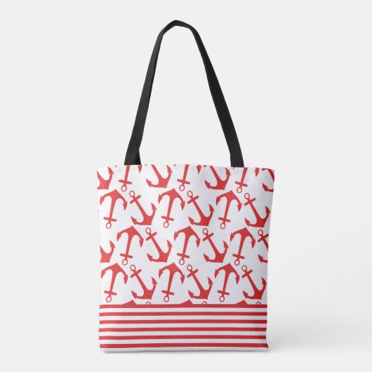 Chic Coastal Red Anchor Muster Monogram Tasche (Rückseite)