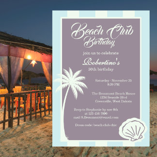 Chic Coastal Stripe Beach Club 50. Geburtstag Einladung