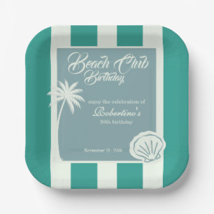 Chic Coastal Stripe Beach Club 50. Geburtstag Pappteller
