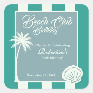 Chic Coastal Stripe Beach Club 50. Geburtstag Quadratischer Aufkleber