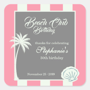 Chic Coastal Stripe Beach Club 50. Geburtstag Quadratischer Aufkleber