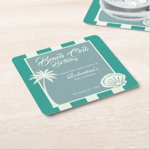 Chic Coastal Stripe Beach Club 50. Geburtstag Rechteckiger Pappuntersetzer