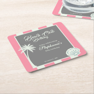 Chic Coastal Stripe Beach Club 50. Geburtstag Rechteckiger Pappuntersetzer