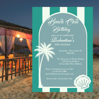 Chic Coastal Stripe Beach Club 50. Geburtstagseinl Einladung