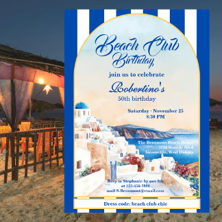 Chic Coastal Stripe GriechenlandStrandclub 50. Geb Einladung