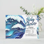 Chic Coastal Waves Baby Dusche Einladung (Stehend Vorderseite)