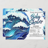 Chic Coastal Waves Baby Dusche Einladung (Vorne/Hinten)