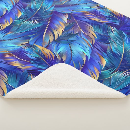 Chic Cobalt Blue Gold Federn Muster Sherpadecke (3/4)