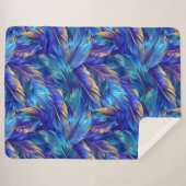 Chic Cobalt Blue Gold Federn Muster Sherpadecke (Vorderseite (Horizontal))