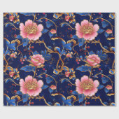 Chic Cobalt Blue Pink Blumenmuster Geschenkpapier (Flach)