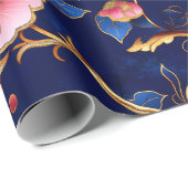 Chic Cobalt Blue Pink Blumenmuster Geschenkpapier (Rolleneckpunkt)
