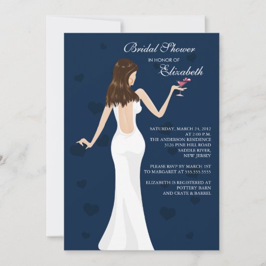Chic Cocktail Bride Bridal Dusche Einladung blau (Vorderseite)