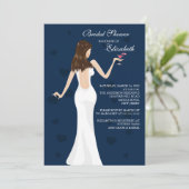 Chic Cocktail Bride Bridal Dusche Einladung blau (Stehend Vorderseite)
