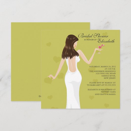 Chic Cocktail Bride Bridal Dusche Einladung Grün (Vorne/Hinten)
