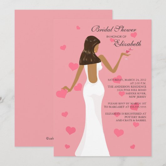 Chic Cocktail Bride Bridal Dusche Einladung Rosa (Vorne/Hinten)