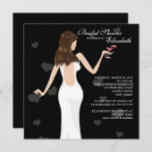 Chic Cocktail Bride Bridal Shower Invitation Black Einladung (Vorne/Hinten)