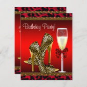 Chic Cocktail High Heel Schuhe Red Leopard Geburts Einladung (Vorne/Hinten)