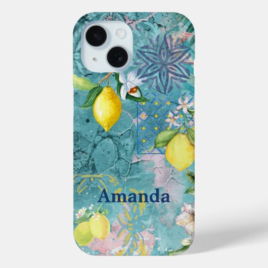 Chic Collage blau türkis sizilianisch Zitrusblüte Case-Mate iPhone Hülle (Rückseite)