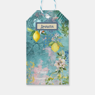 Chic Collage blau türkis sizilianisch Zitrusblüte Geschenkanhänger