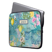 Chic Collage blau türkis sizilianisch Zitrusblüte Laptopschutzhülle (Vorderseite Links)